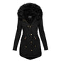 Women's Plush Hooded Parkas Winter Warm Thick  Zip-up Jackets Casual Mid-length Solid Buckle Pockets Coat Outerwear Clothing