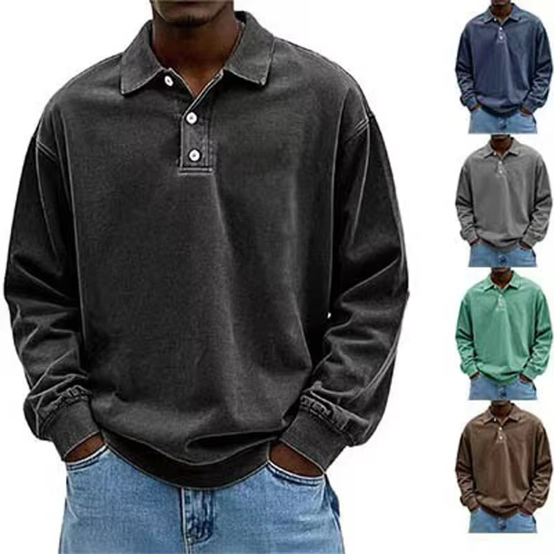 Fall Men's Long Sleeve Polo Shirts Casual Breathable Comfortable Tees Shirt Solid High Quality Sweatshirt Male T-Shirt